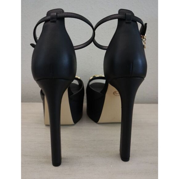 Michael Kors Women's Sz 8M Black Leather Martina 5" Peep-Toe Platform Pumps - Picture 3 of 11